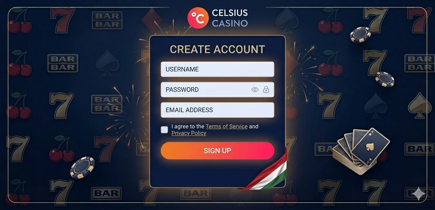 Celsius regisztráció képernyő
